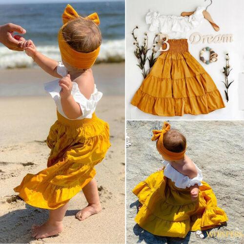 Set Áo Trễ Vai + Chân Váy Lưng Cao Cho Bé Gái 1-7 Tuổi