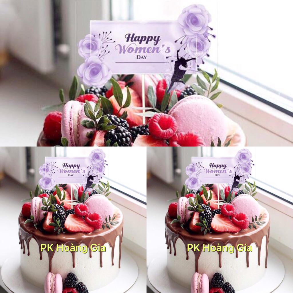 Trang Trí Bánh Sinh Nhật, 10 Thẻ 8/3 hoa đào happy womens