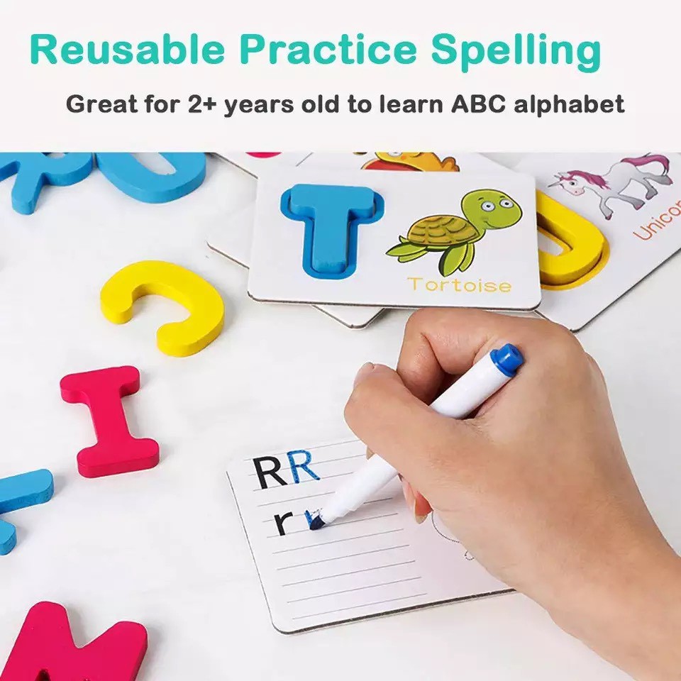 Hộp Thẻ Lắp Ghép Chữ Cái Tiếng Anh- English Letter Learning Card Cho Bé Từ 2 Đến 4 Tuổi (Tặng Kèm Bút Tự Xóa)