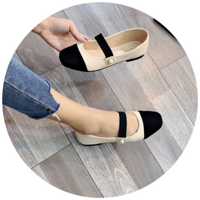 Giày Búp Bê Vintage Pha Mũi Đen - kèm video