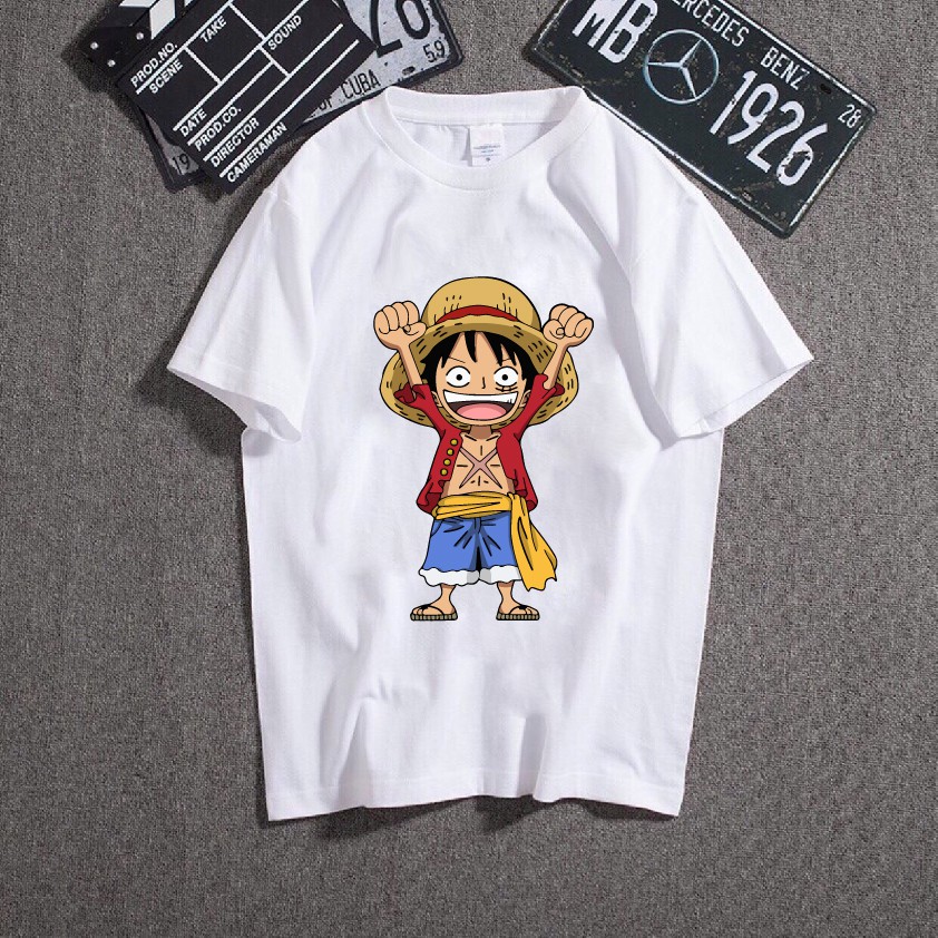 Áo thun One Piece Luffy tay lỡ form suông rộng chất liệu thun cotton mềm mại