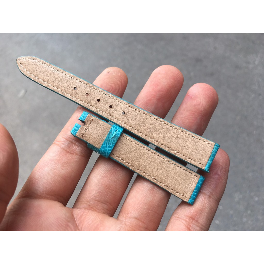 Dây Đồng Hồ Da Đà Điểu Nữ Màu Xanh Bích  Đủ Size