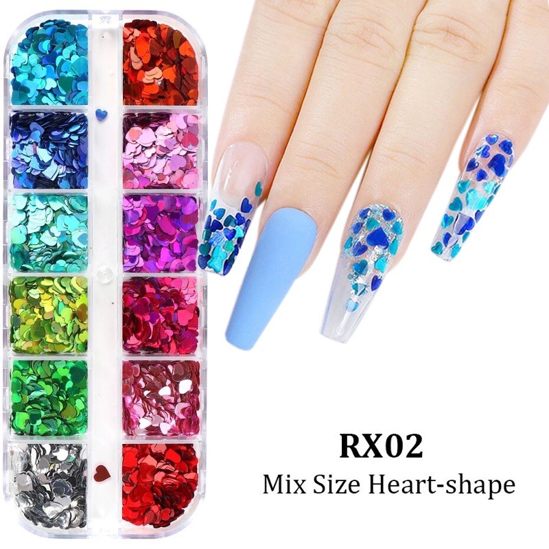 Sequin kim tuyến trái tim-phụ kiện nail móng