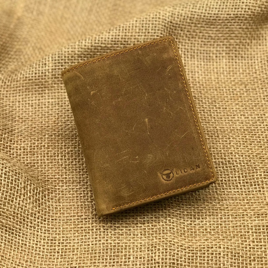 Ví nam da bò Sáp thật cao cấp LIDAN, bóp dáng đứng có hộp vintage kèm thiệp đẹp làm quà tặng LD21