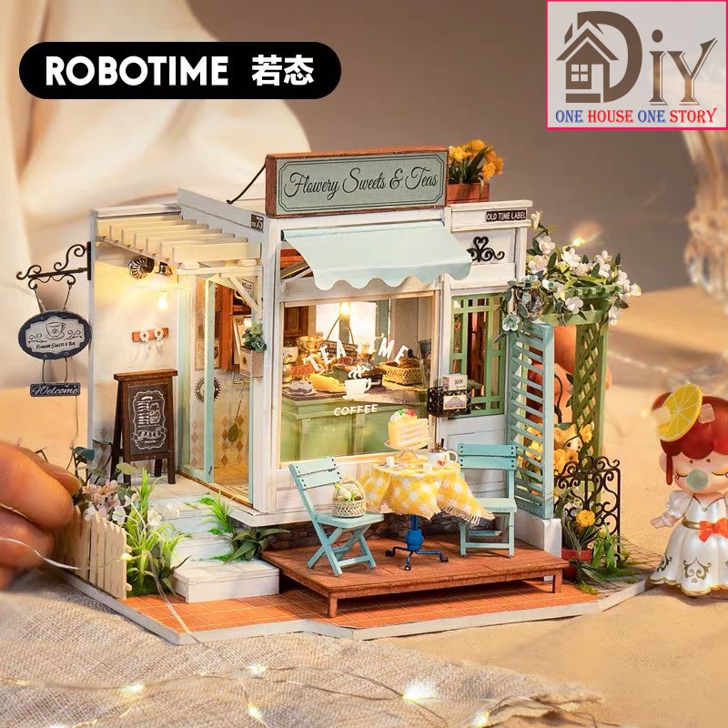 [Bản tiếng Anh]Mô hình nhà búp bê tự lắp ráp bằng gỗ Dollhouse DIY LEISURE TIME - Robotime (Kèm keo + nhíp) - Quà tặng)