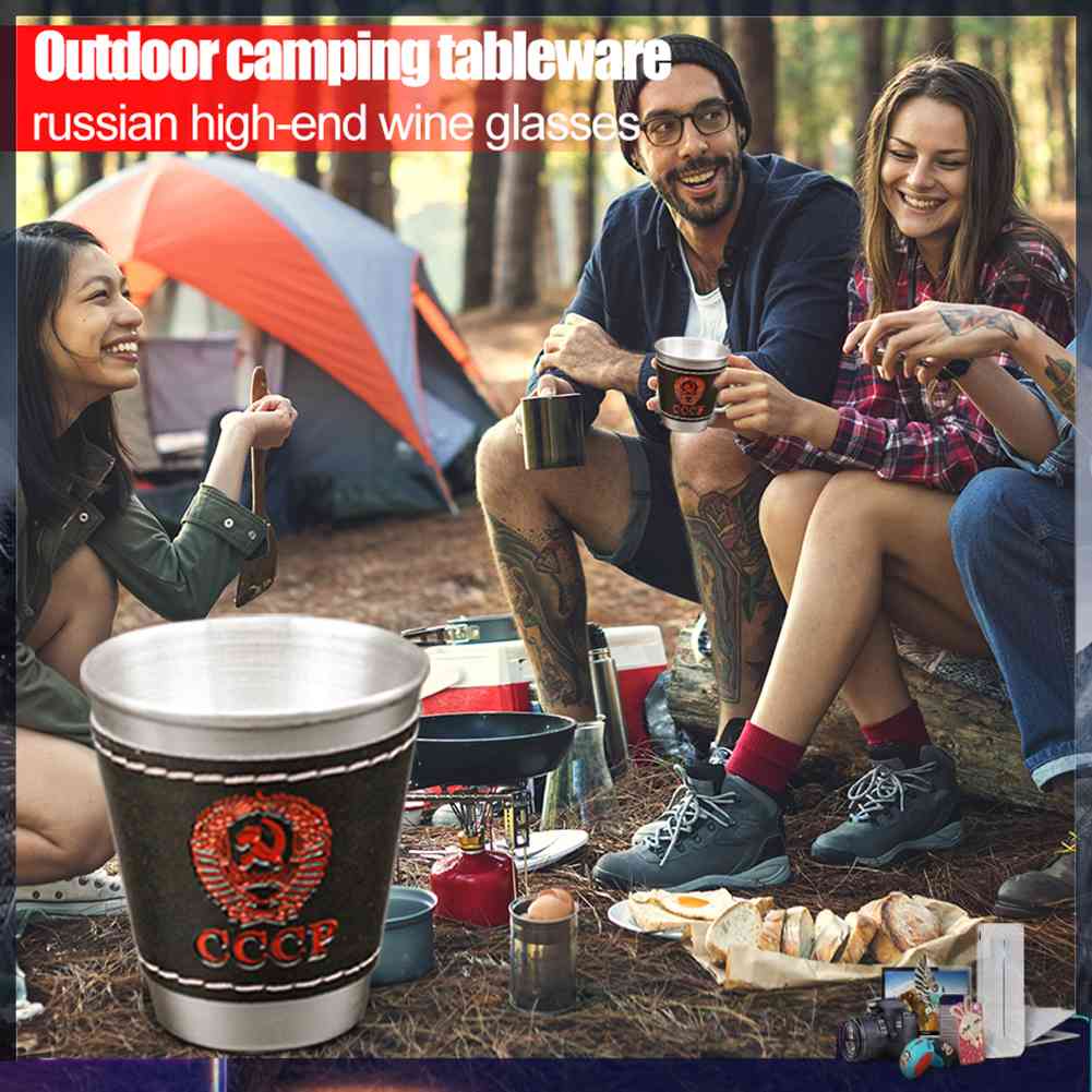 Set 4 Ly Uống Rượu Bằng Thép Không Gỉ 70ml Kèm Túi Da