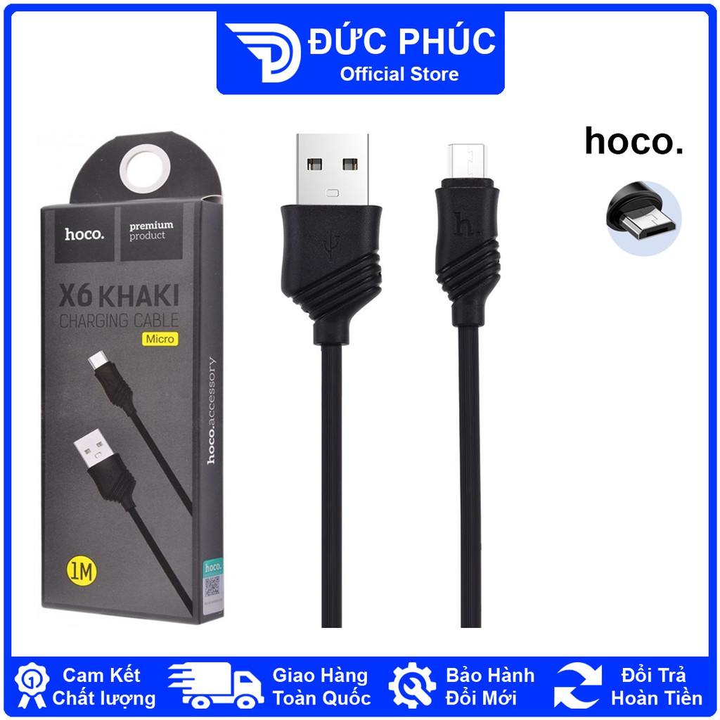 DÂY SẠC Hoco X6 cho Samsung Oppo Xiaomi..., kết nối Micro USB, sạc nhanh 2.4A, dài 1m – Chính Hãng