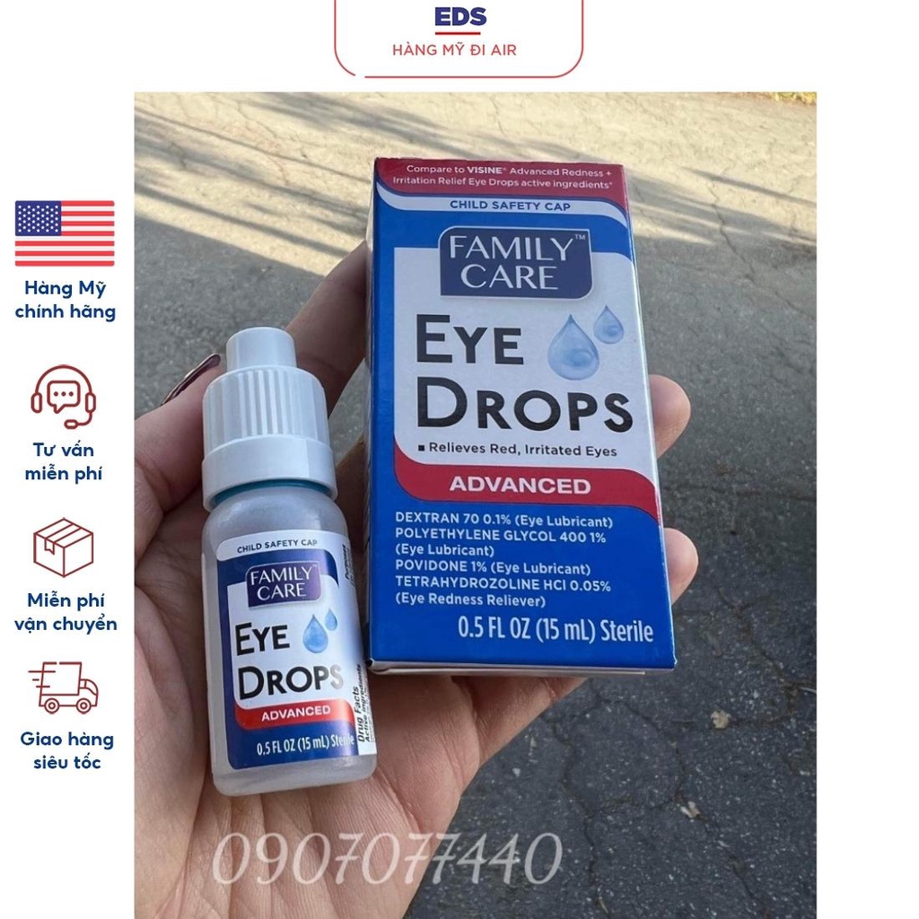 Chai nhỏ mắt Family Care Eye Drops giảm tình trạng đỏ mắt làm giảm phù kết mạc - EDS Hàng Mỹ