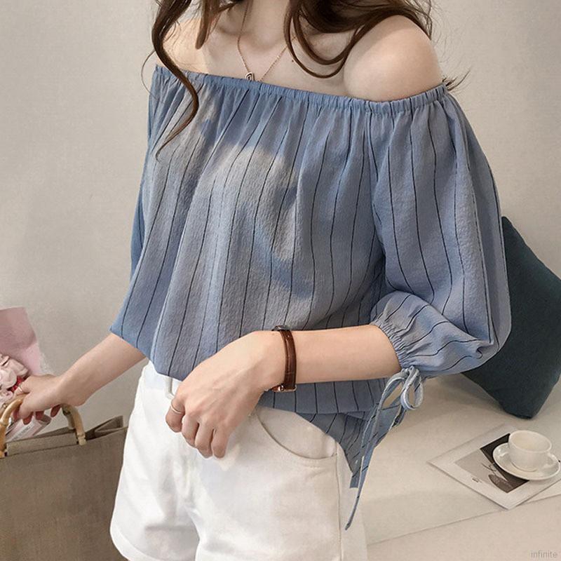 Áo kiểu chất Chiffon hoạ tiết kẻ sọc cho phái nữ