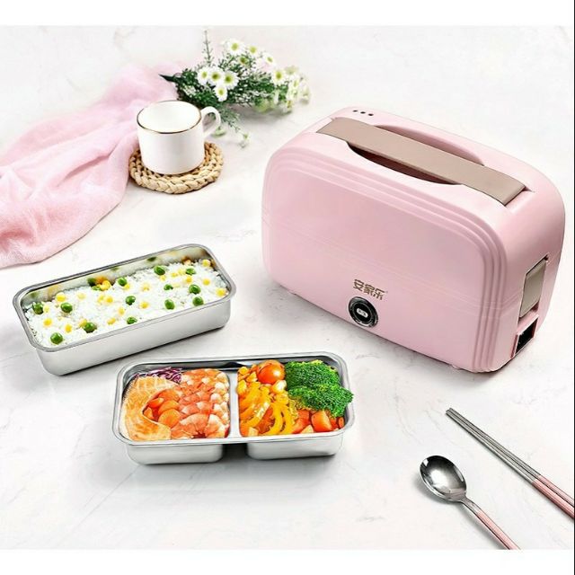 [tặng thìa đũa] Hộp cơm hâm nóng nấu cơm văn phòng 2 khay hút chân không