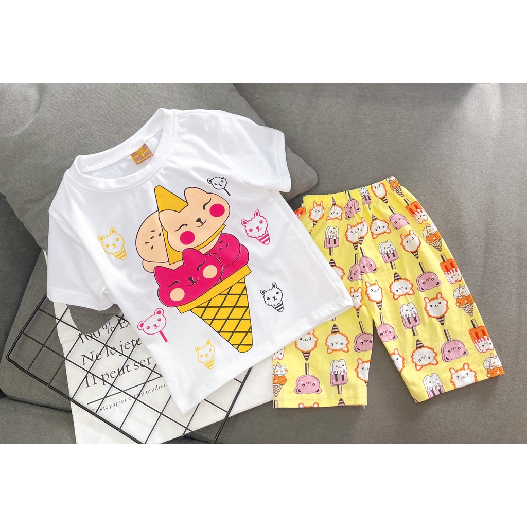 [09-22kg] Bộ lửng cotton 4c chính phẩm mịn mát cho bé Gái thấm hút mồ hôi, cho bé thoải mái vận động
