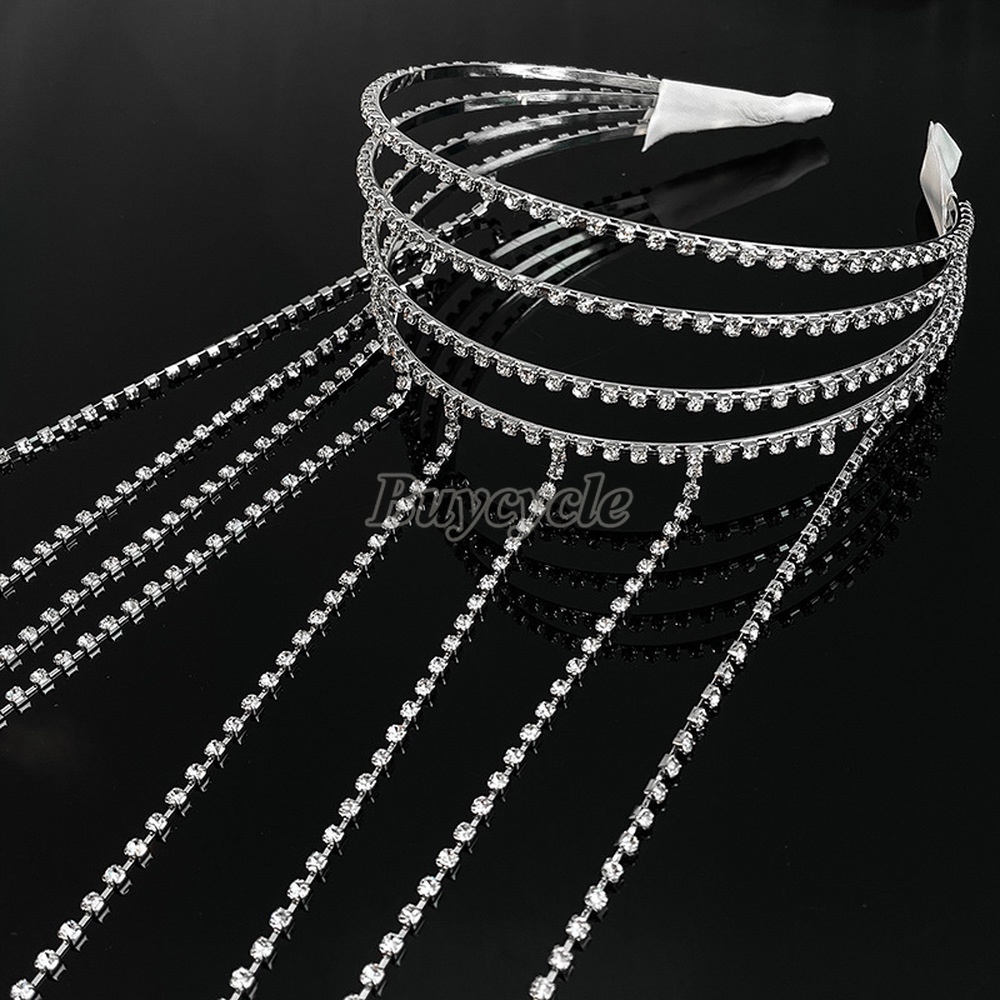 Băng Đô Kim Loại Đính Đá Tua Rua Thời Trang