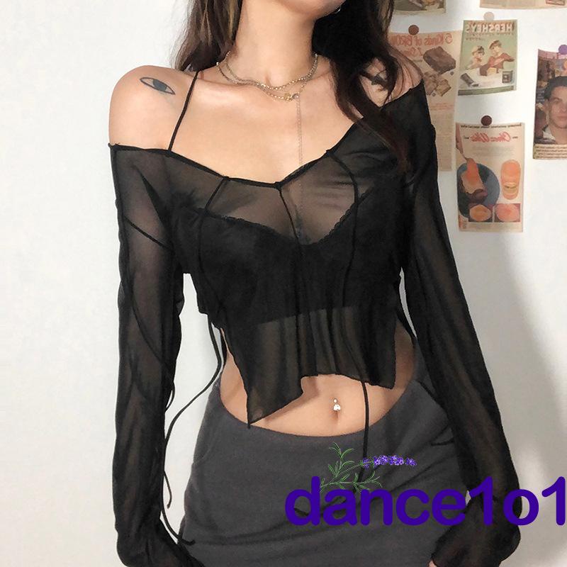 ✨Qk✮Áo Thun Tay Dài Màu Sắc Đơn Giản Thiết Kế Quyến Rũ