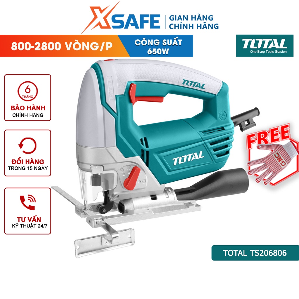 Máy cưa lọng TOTAL TS206806 650W tốc độ không tải 800-2800v/p, kèm 5 lưỡi cưa và 1 bộ than - chính hãng
