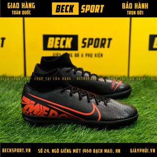 Giày Bóng Đá Mercurial 13 Superfly Đen Vạch Đỏ Đế Đen Cao Cổ TF