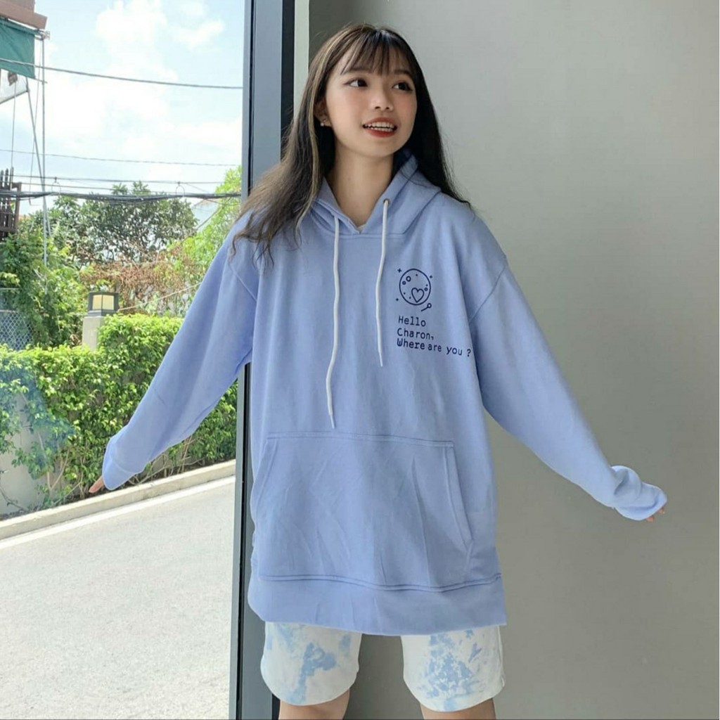 Áo Hoodie Nỉ Bông CHARON Form Rộng Xẻ Tà Ulzzang Unisex (4 Màu)