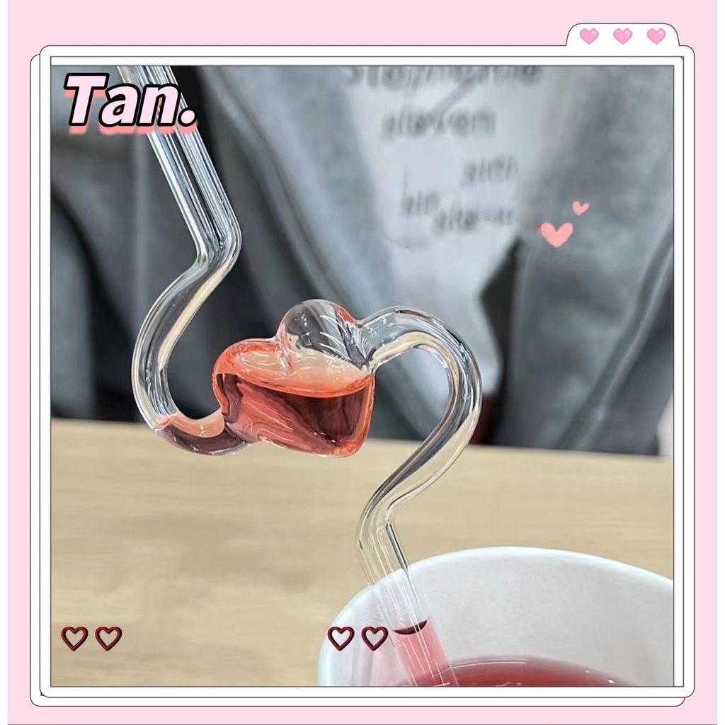 Ống Hút Thủy Tinh Trong Suốt Hình Trái Tim Chịu Nhiệt Cao Kèm Ống Hút Cho Nữ