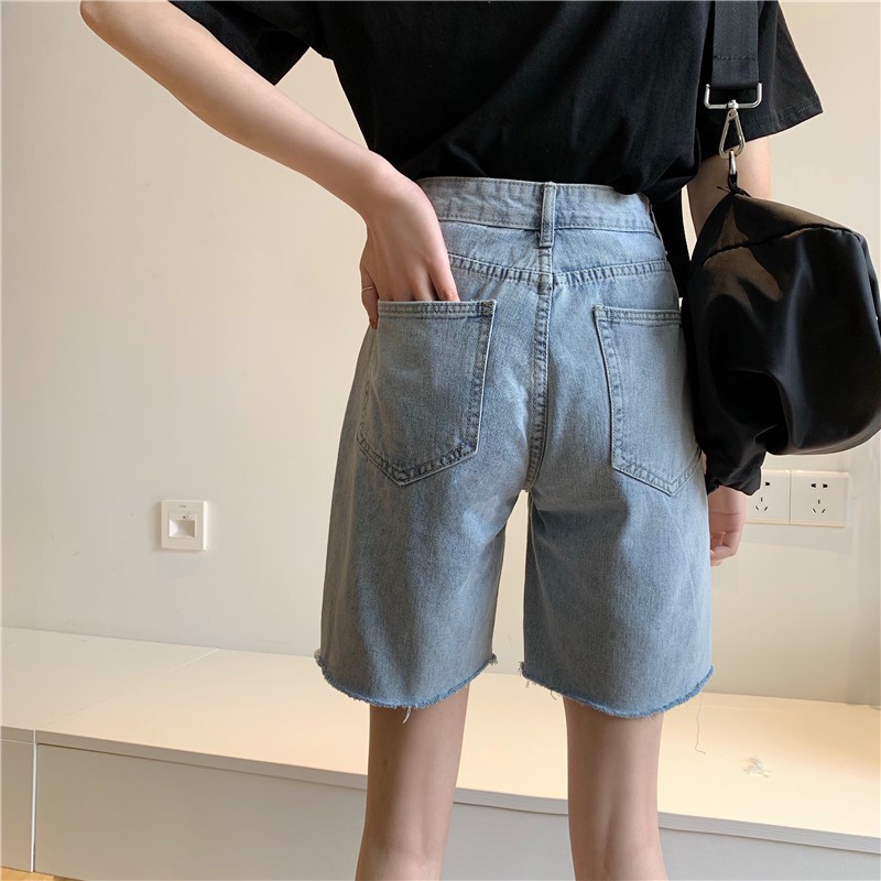 Xiaozhainv Quần Đùi Denim Ống Rộng Rách Tua Rua Cá Tính | BigBuy360 - bigbuy360.vn