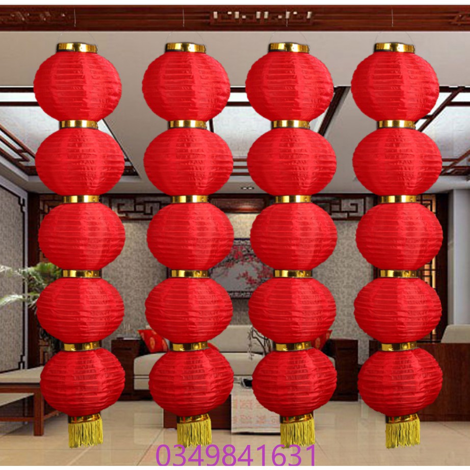 Đèn lông vải đỏ liền 5 quả  20x100cm độc đáo
