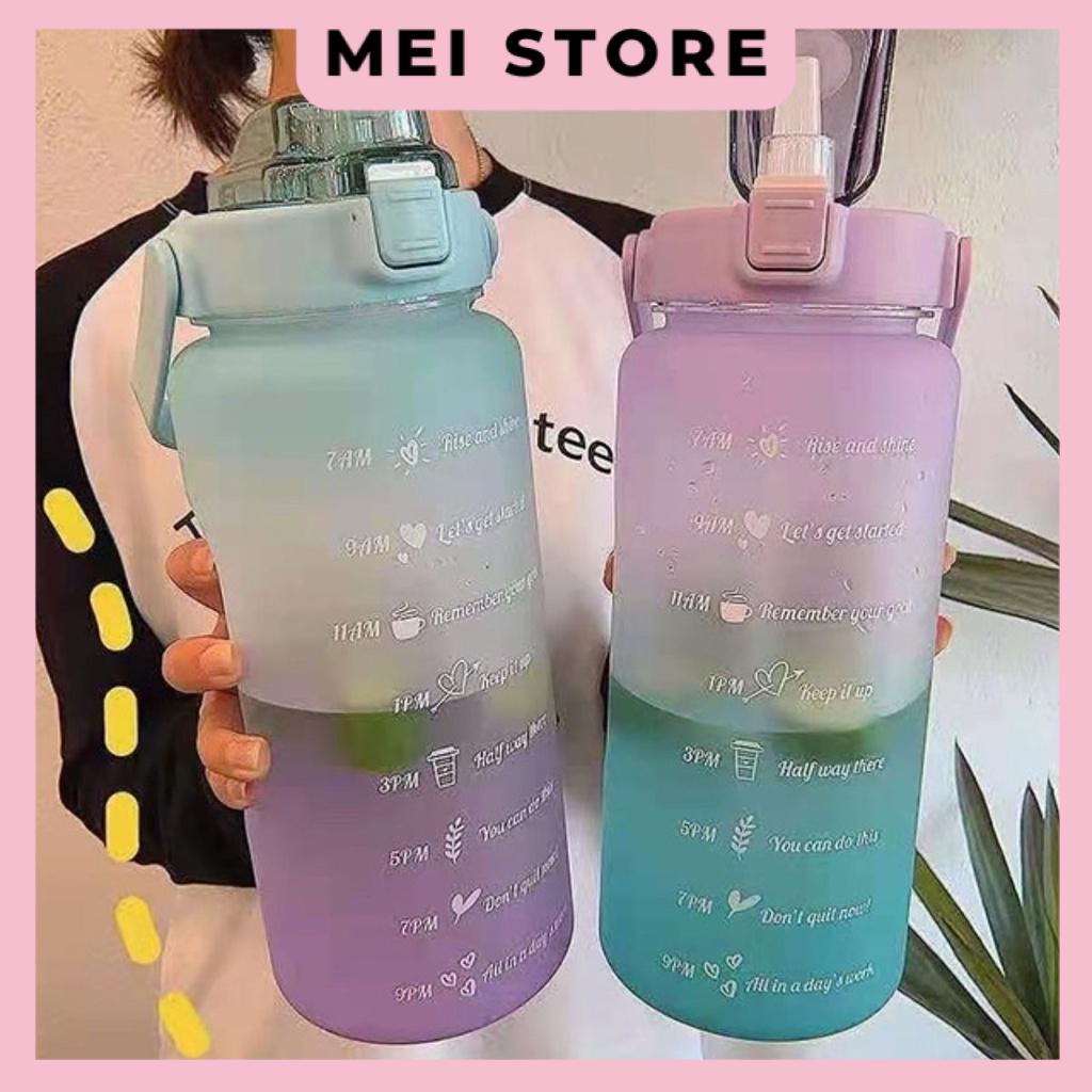 Bình Nước 2 Lít Dành Cho Người Lười Uống Nước Có Ống Hút, Vạch Chia Nhắc Giờ