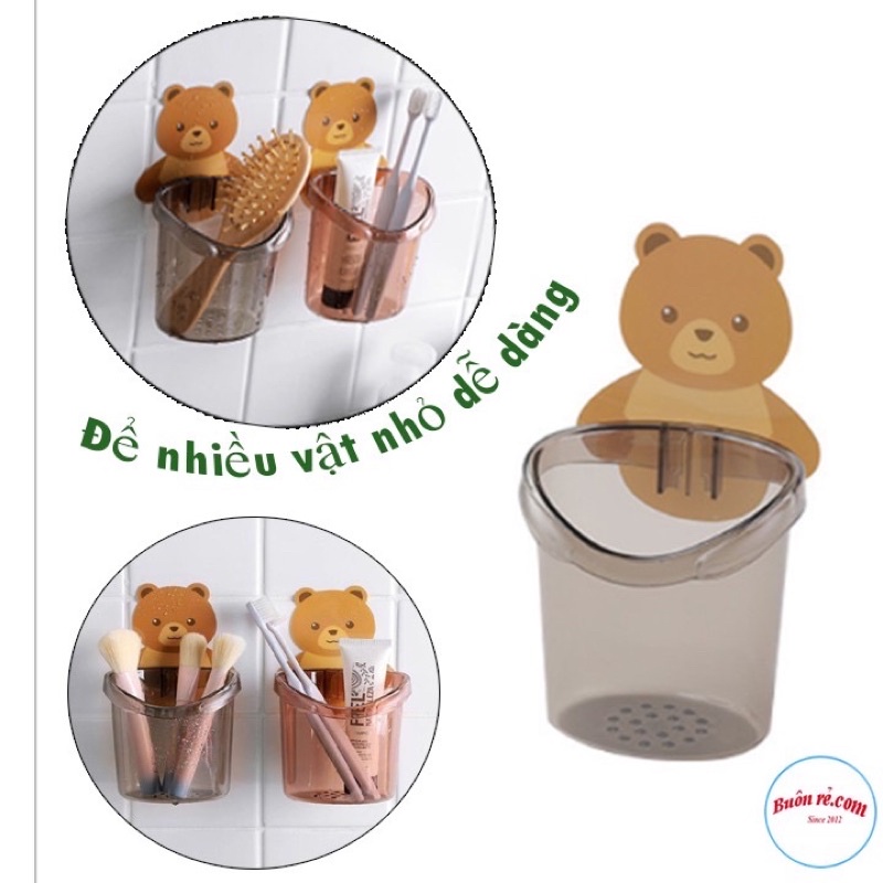 Ly Cốc Dán Tường Hình Gấu Nâu Đựng Bàn Chải, Kem Đánh Răng, Đồ Dùng Nhà Tắm