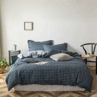 Bộ chăn ga gối ô xám cotton poly