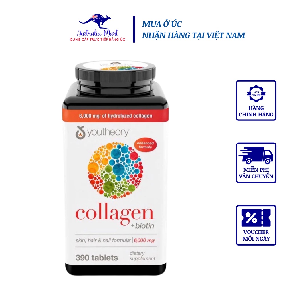 Thực Phẩm Chức Năng Youtheory Collagen+Biotin Mỹ Bổ Sung Collagen Cần Thiết Cho Cơ Thể 390 Viên