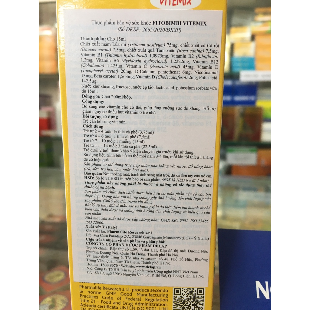 ✅ [Chính Hãng] Fitobimbi Vitemix Fitobimbi Vitemix Junior (Vitemix Bimbi) - Bổ sung vitamin và khoáng chất cho trẻ (Chai