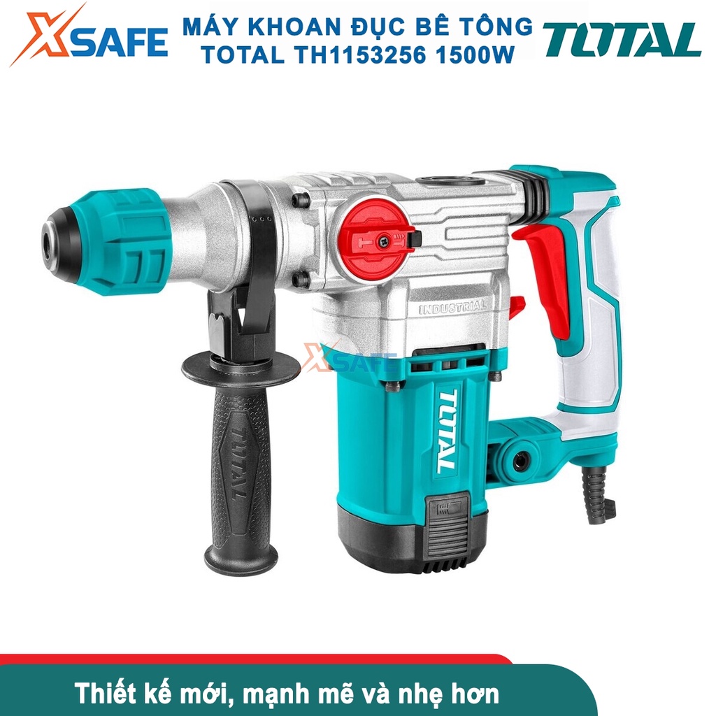 Máy khoan 3 chức năng 1500W Total TH1153256, nút vặn với bốn chức năng điều chỉnh, có chức năng khóa đục,chống rung