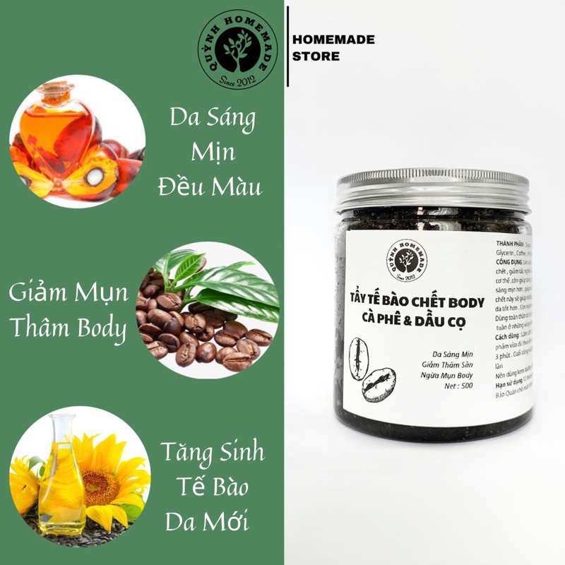 Tẩy Tế Bào Chết Body Cà Phê & Dầu Cọ QUỲNH HOMEMADE - Mỹ Phẩm Thiên Nhiên -Mỹ Phẩm Thuần Chay - Body Scrub