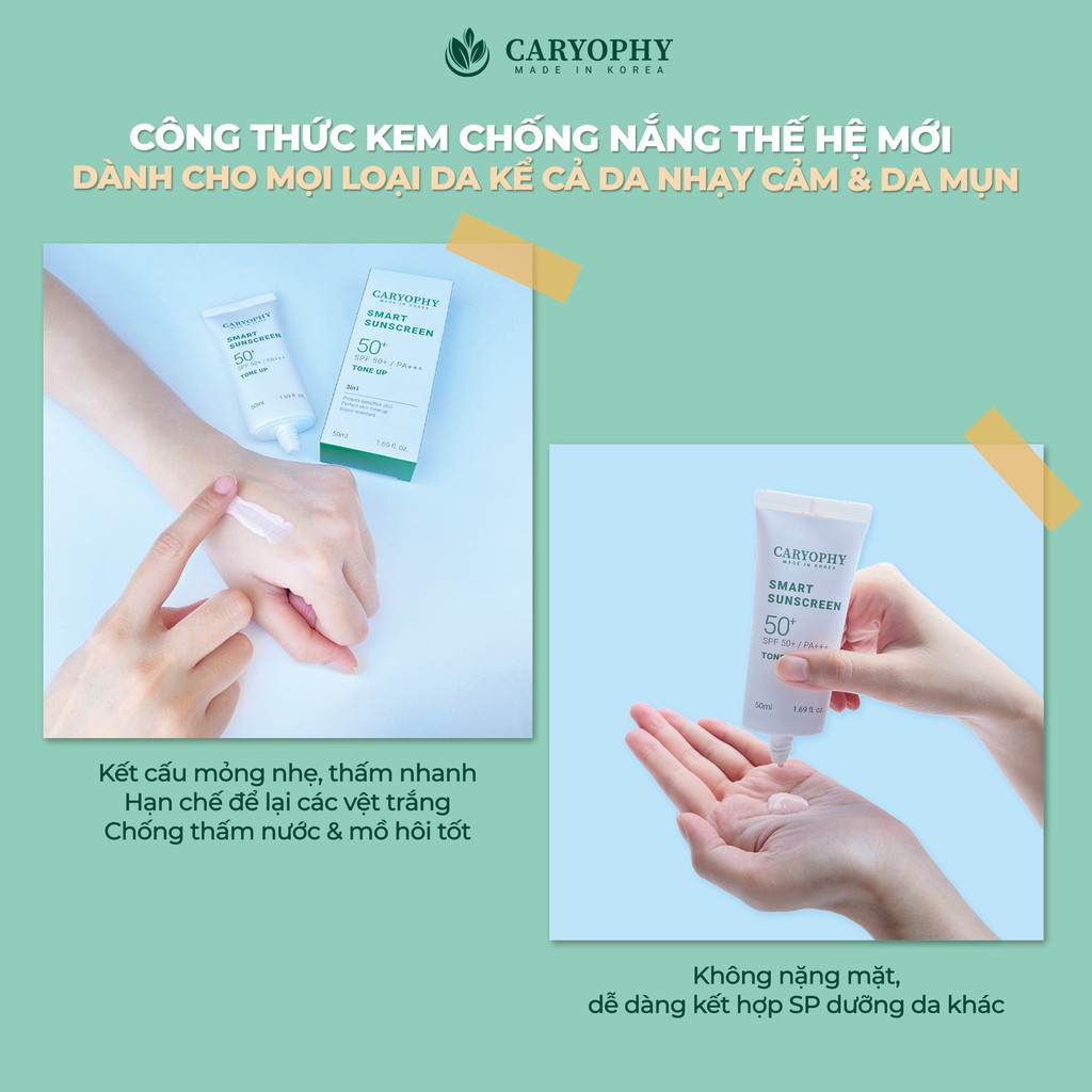 Kem chống nắng ngừa mụn Caryophy Smart Sunscreen Tone Up SPF50+/PA+++ 50ML