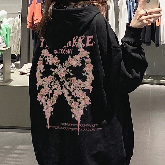 Áo Hoodie Dài Tay In Chữ Và Bướm Thời Trang Dành Cho Nữ