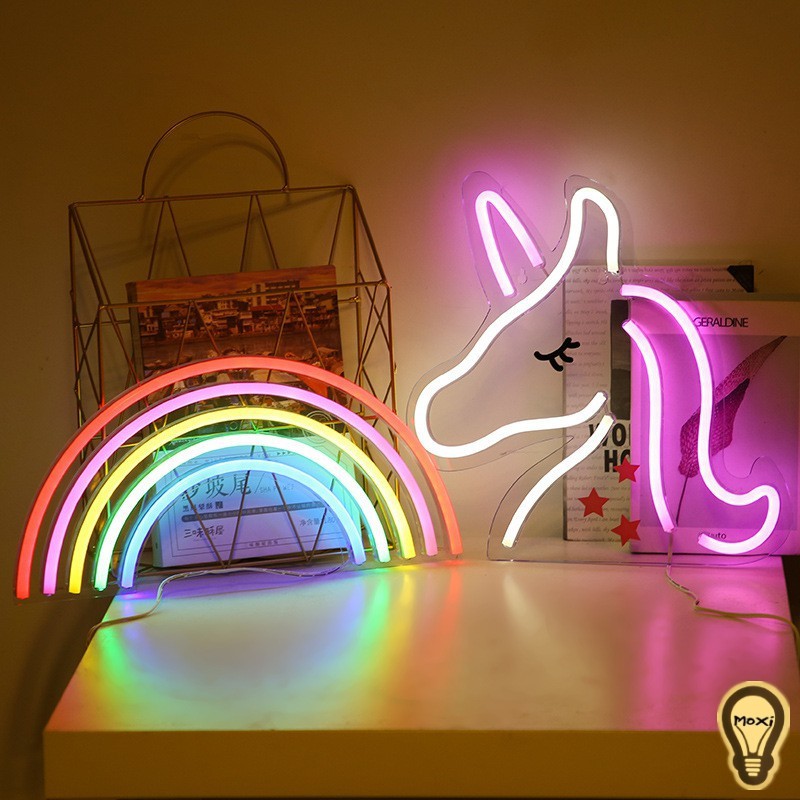 Đèn LED chữ bảng NEON trong suốt  DECOR trang trí phòng ngủ MOXI SIZE LỚN USB TẶNG Miếng dàn tường
