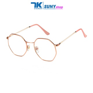  Gọng kính cận nữ nam mắt lục giác màu đen bạc vàng hồng 7K6628. Tròng giả cận 0 độ có sẵn chống ánh sáng xanh tia UV 