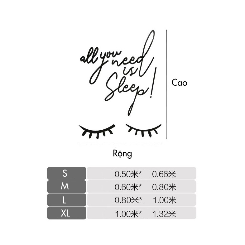 Chữ 3d dán tường "All you need is sleep"