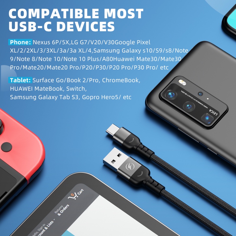 Guugei Cáp sạc nhanh chuyển đổi USB A 2.0 sang USB Type C Qualcom 3.0 dài 0.5m/1m/2m