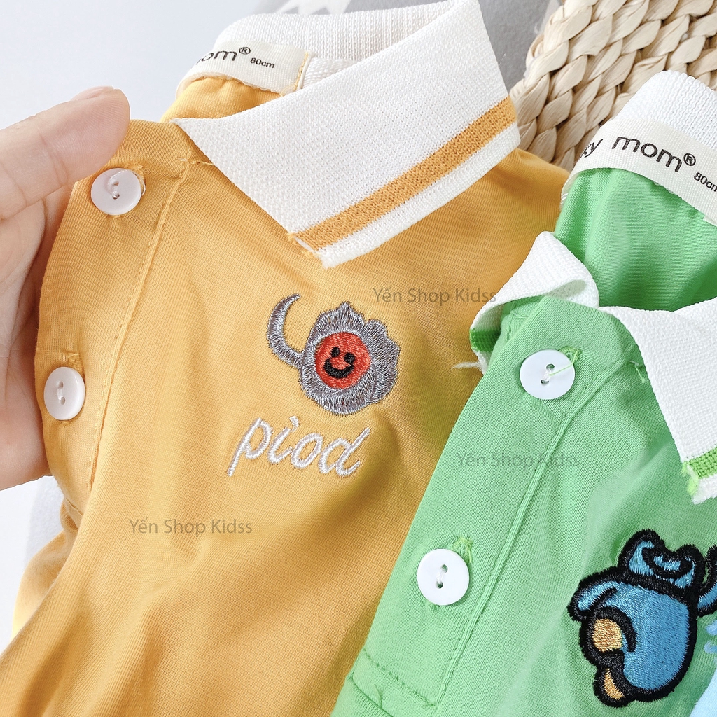 Áo Phông Cộc Tay Cổ Trụ Hàng Minky Mom Thêu Họa Tiết Động Vật Cho Bé (SP001332)