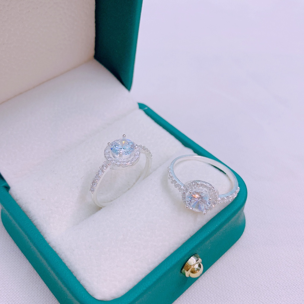 Nhẫn nữ mặt đá tròn chuẩn bạc ta xinh xắn - Kho sỉ bạc Nhất Linh