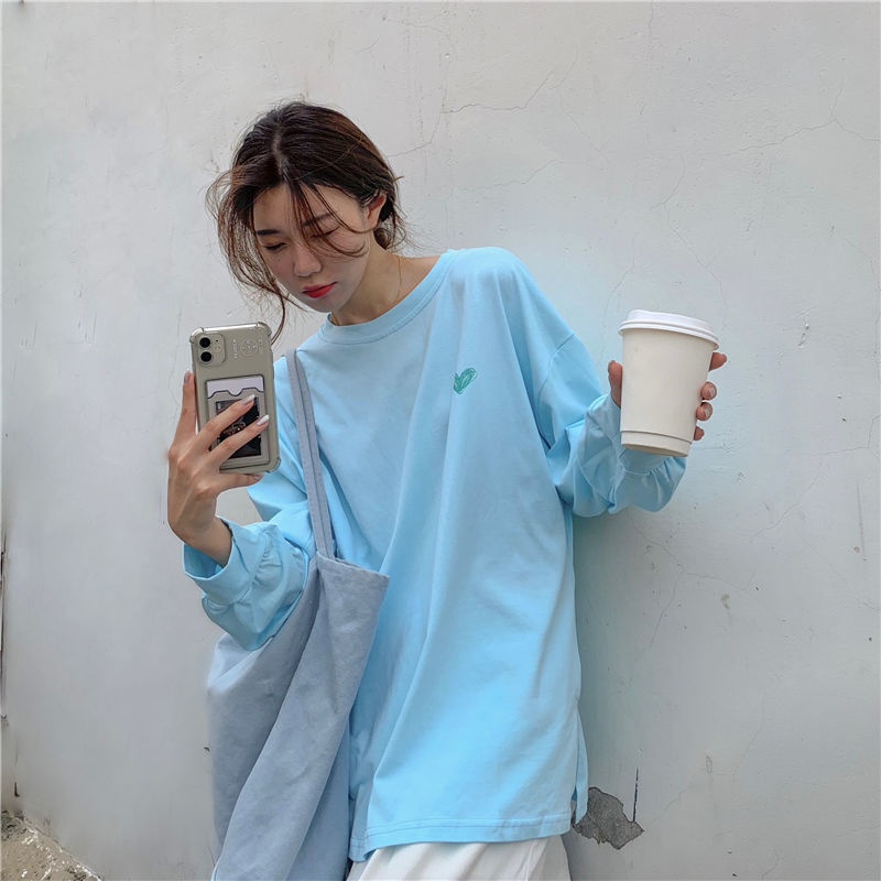 Áo Sweater Mỏng Tay Dài Cổ Tròn Dáng Rộng Xẻ Tà Kiểu Hàn Quốc Thời Trang Mùa Thu Cho Nữ