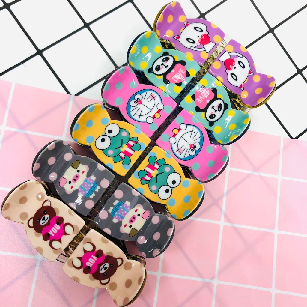 Kẹp tóc càng cua 5 răng 2 lớp hoạ tiết hoạt hình cute