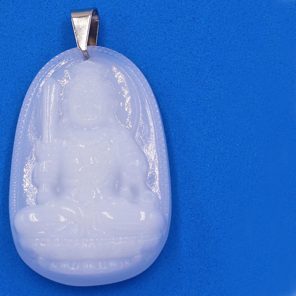Mặt dây chuyền Phật Bất Động Minh Vương đá tự nhiên trắng size lớn 5cm - Phật bản mệnh tuổi Dậu - Tặng kèm móc inox