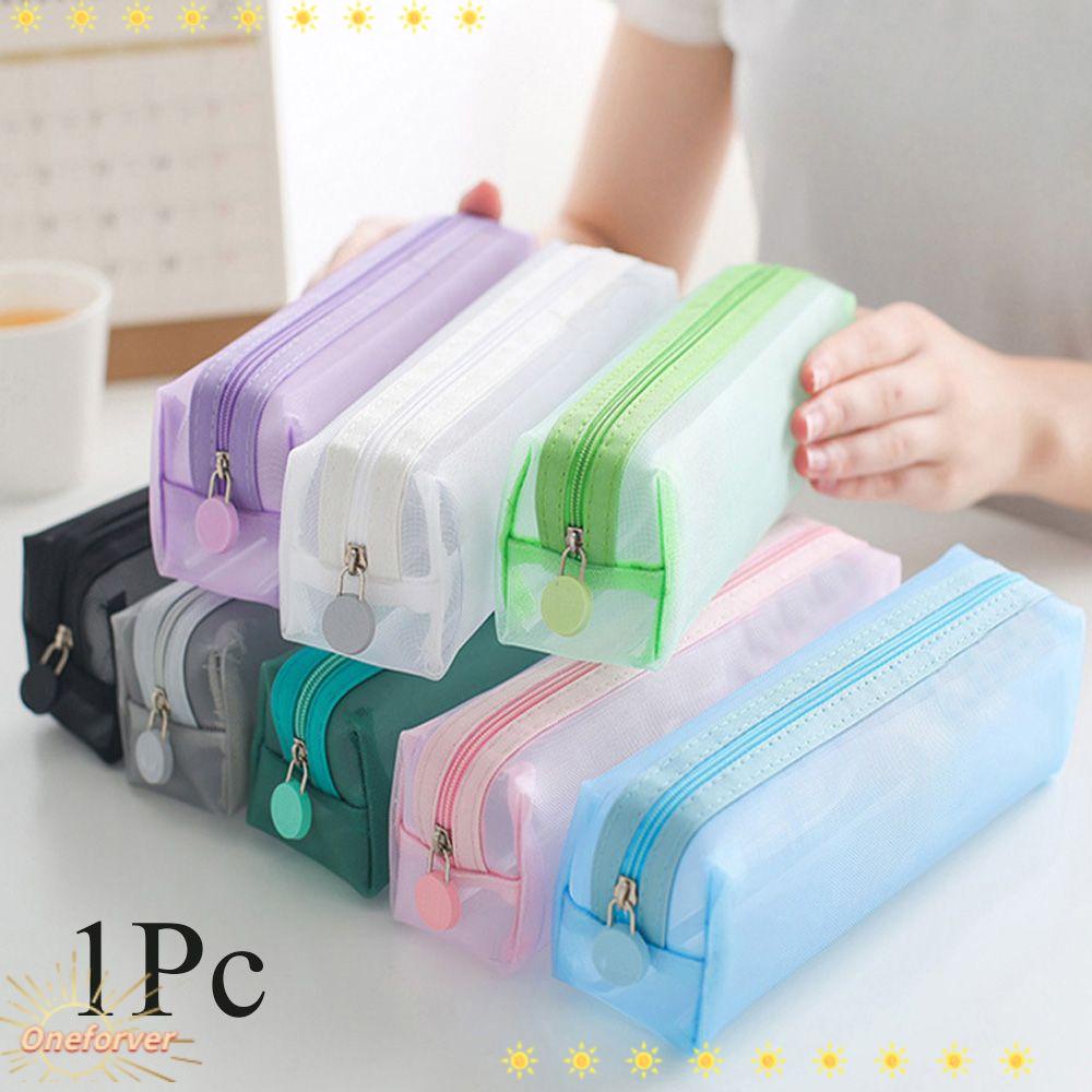 Túi Đựng Bút/ Mỹ Phẩm Màu Trơn Có Khóa Kéo Thời Trang