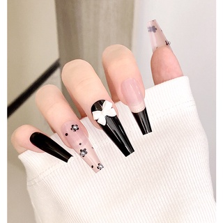 Móng tay giả đính đá đính nơ dáng nhọn dài kèm keo herbeauty 1650