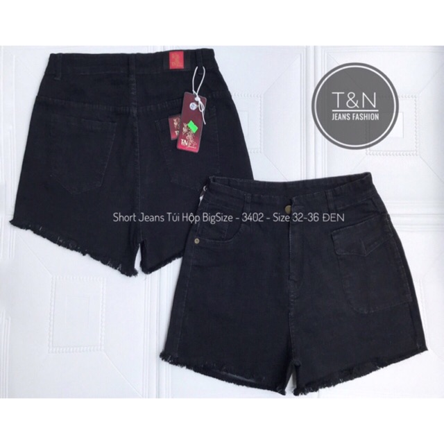65-90kg Short jean đen phối túi hộp