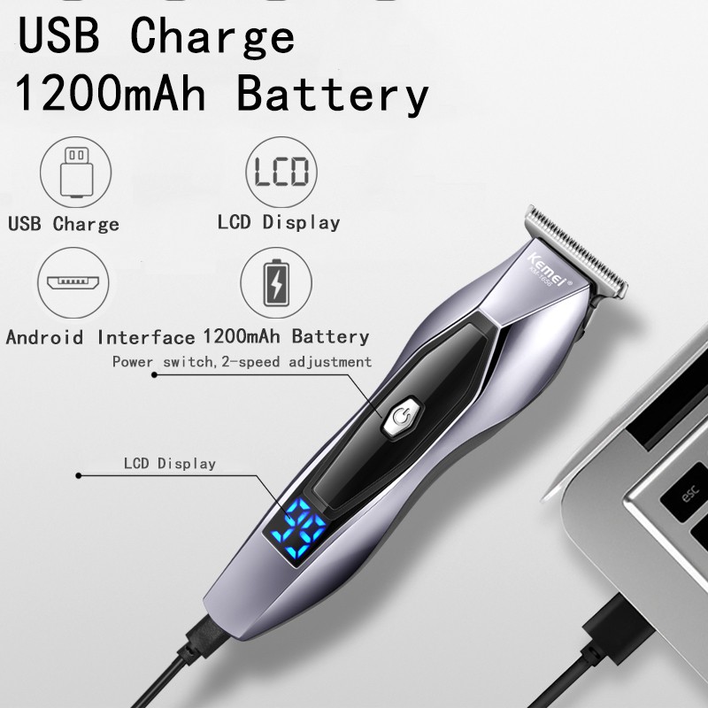 Tông đơ cắt tóc cạo râu nam Kemei KM-1656 LCD USB 1200mAh điều chỉnh 2 tốc độ