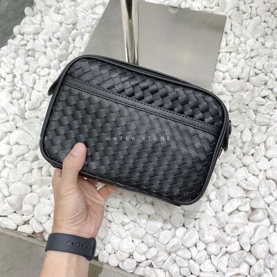 Túi đeo chéo Nam Nữ da PU, túi xách minibag họa tiết da Đan thủ công, 3 ngăn lớn GATE6 - K3979