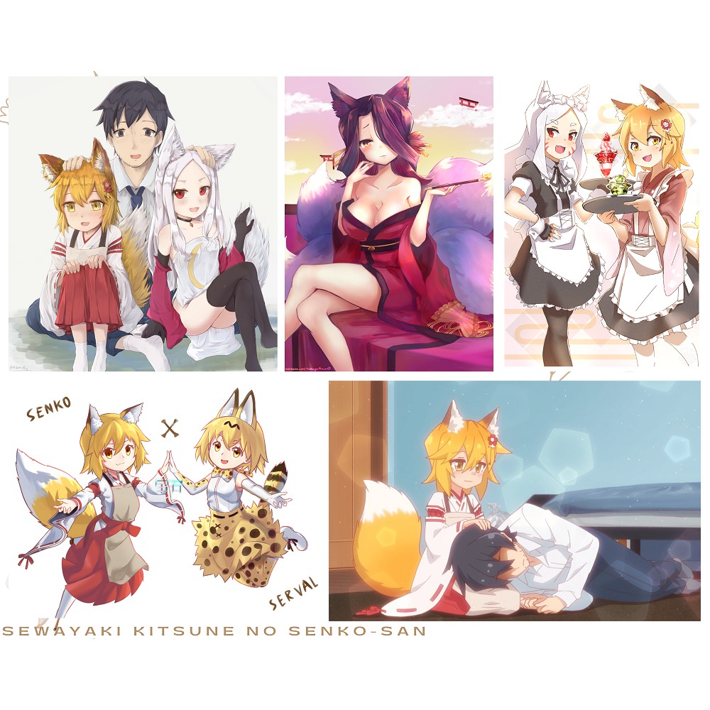 Postcard Sewayaki Kitsune no Senko-san có dán sticker in hình anime - Quà Tặng