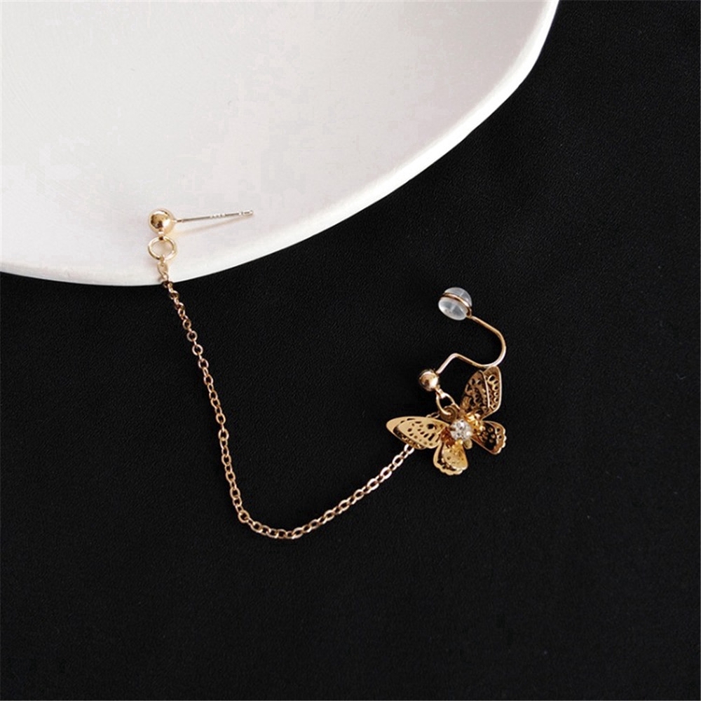 Khuyên tai dạng dây hình bướm rỗng mạ vàng thời trang Hàn Quốc