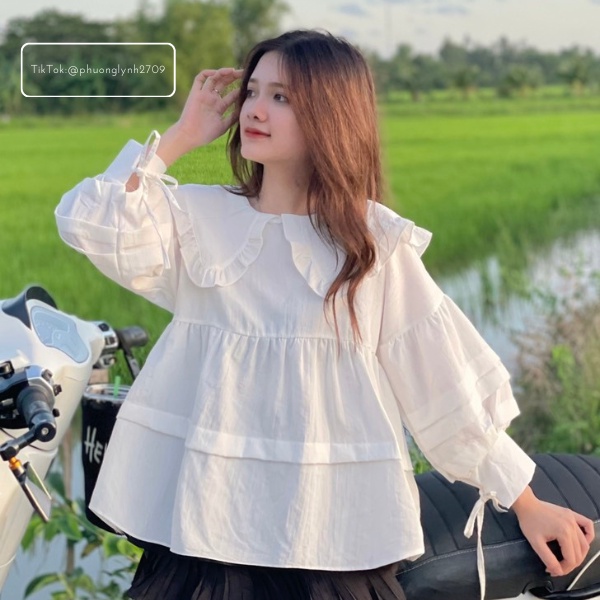 Áo kiểu tay bồng ,áo bánh bèo babydoll tiểu thư,chất vãi ĐŨI MỀM siêu xinh PLA28