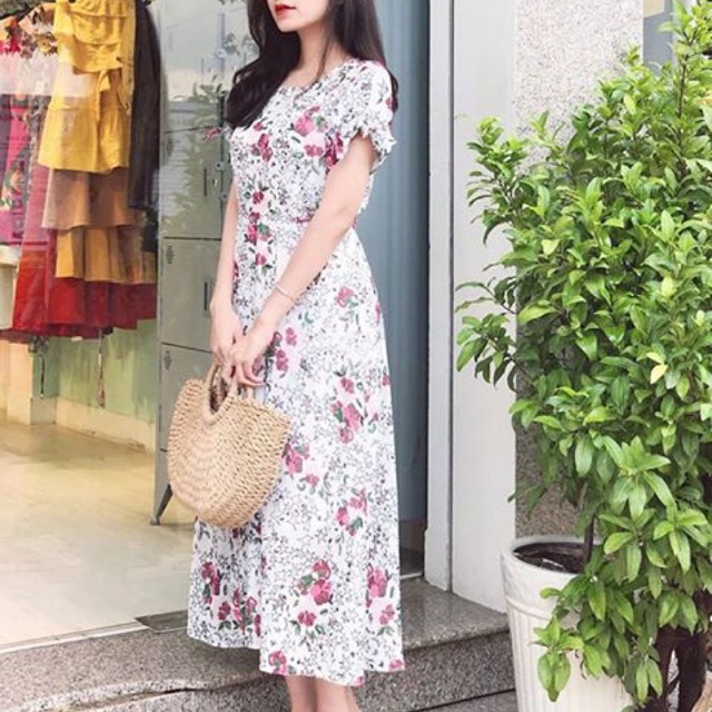 ĐẦM VOAN HOA THẮT NƠ DÂY